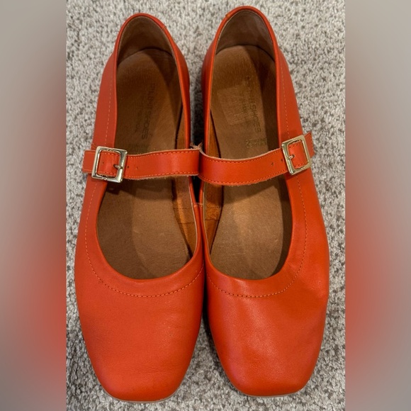 Filipe Portuguese Genuine Soft Leather Orange Mary Jane Square Toe Flats Shoes - Picture 3 of 15